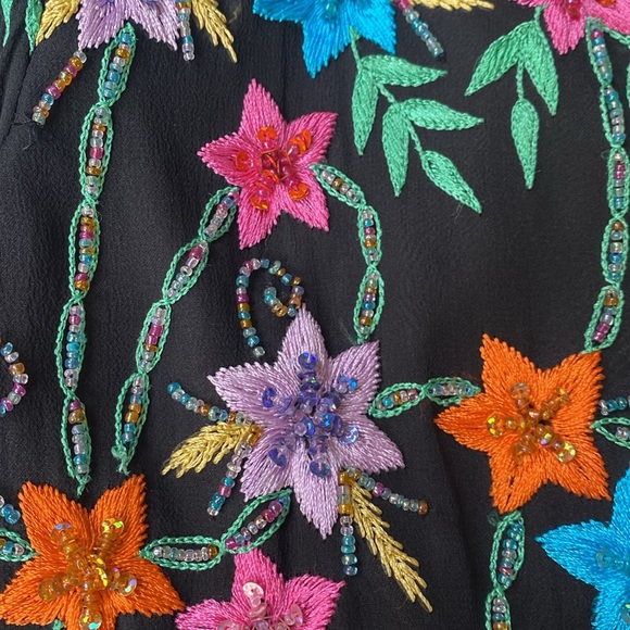 Scala Black Silk Multicolor Floral embroidered Beaded Vintage jacket size M - Picture 5 of 11